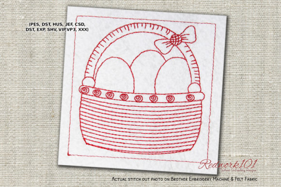 Easter Basket Redwork Embroidery Design for Gifts