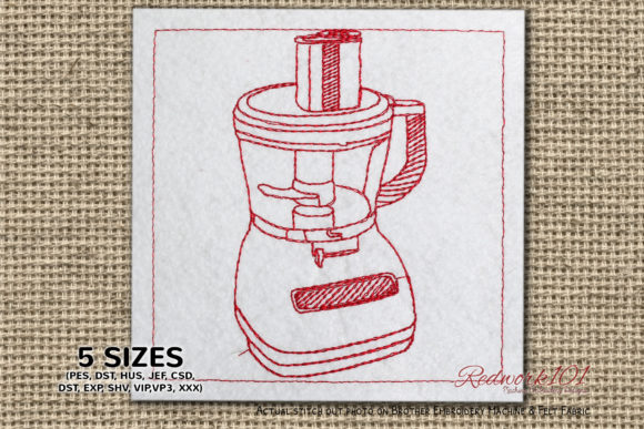 Food Processor Redwork Embroidery for Craft Markets